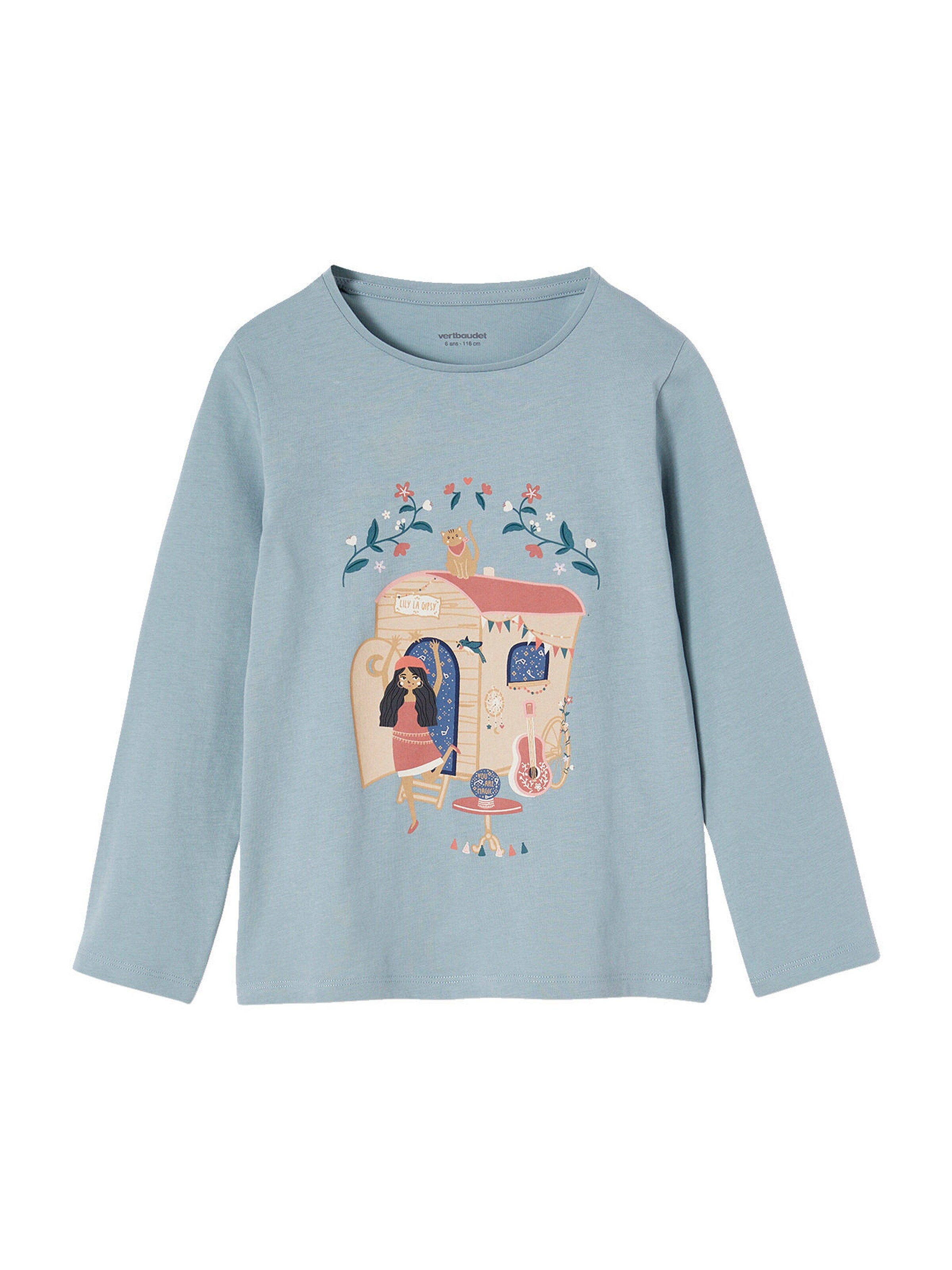 Vertbaudet 2er-Pack lange Mädchen Schlafanzüge mit Boho-Print pack blau hippie blumenwagen