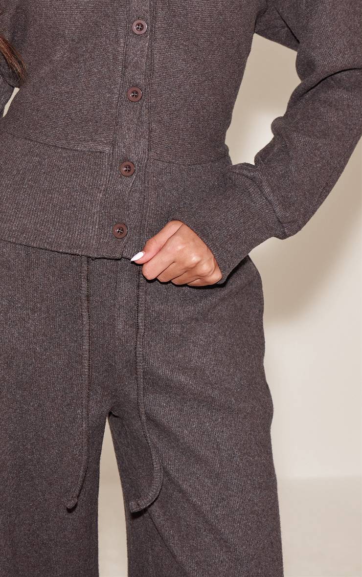 Marron Foncé Pantalon Large Taille Basse Côtelé Doux Ensemble Coordonné