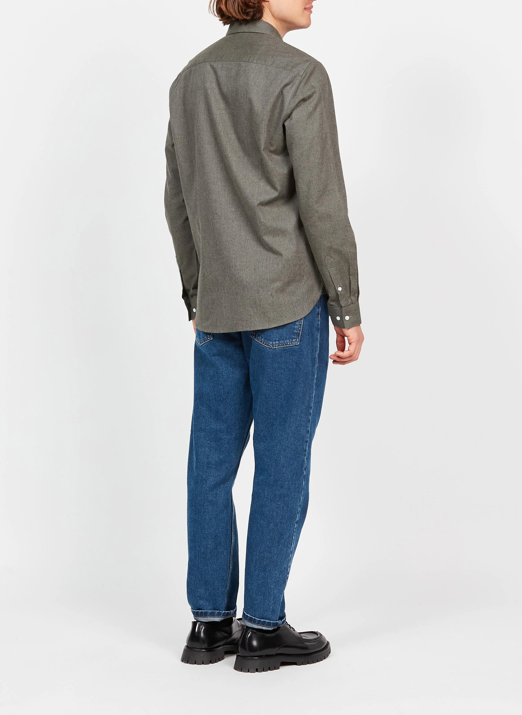 Chemise col classique slim-fit en coton| Vert