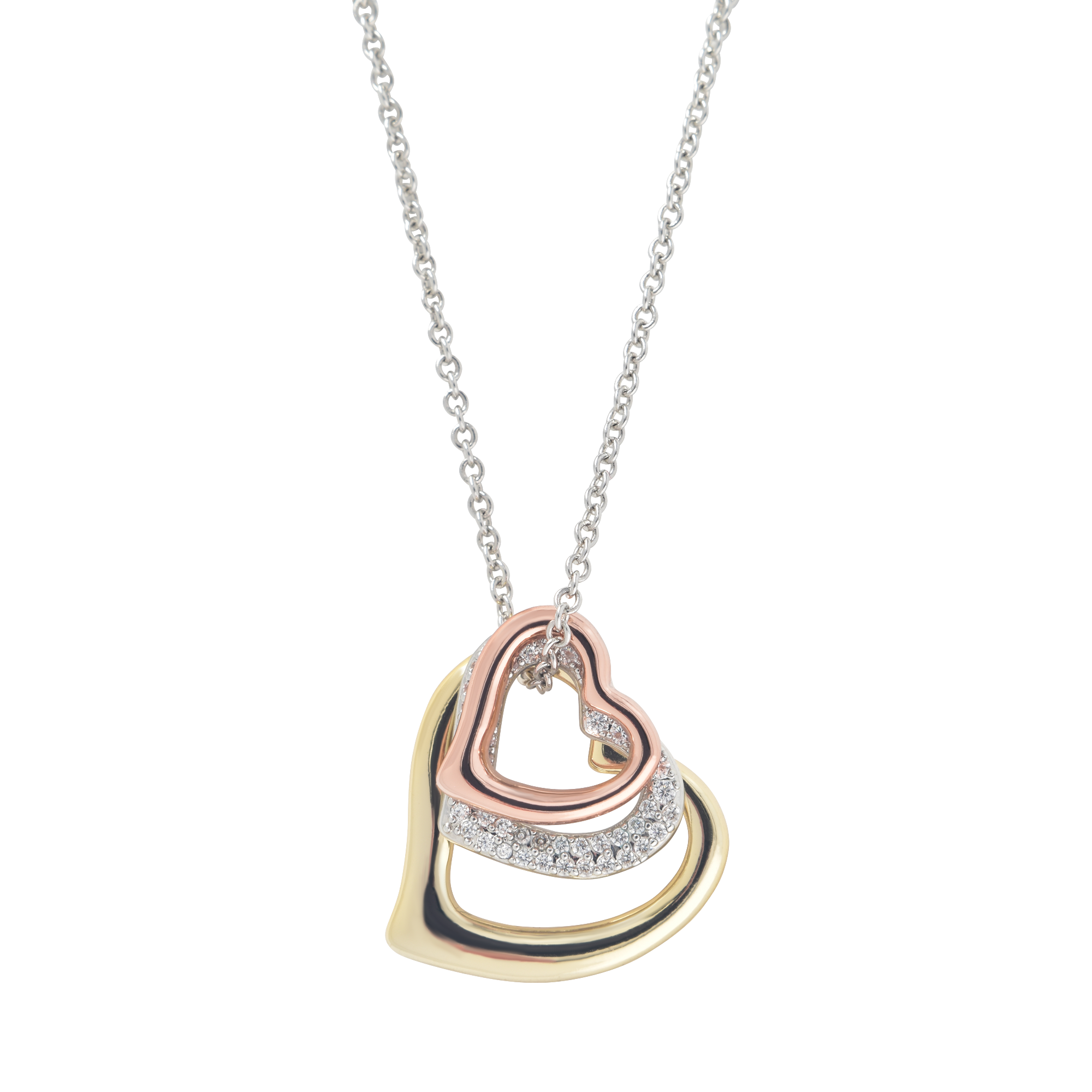 (48cm) Damen Halskette mit Strass Stein Anhänger Herz - Bunt