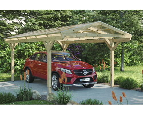 Enkele carport SKAN HOLZ Westerwald incl. carport paalankers 362 x 541 cm naturel