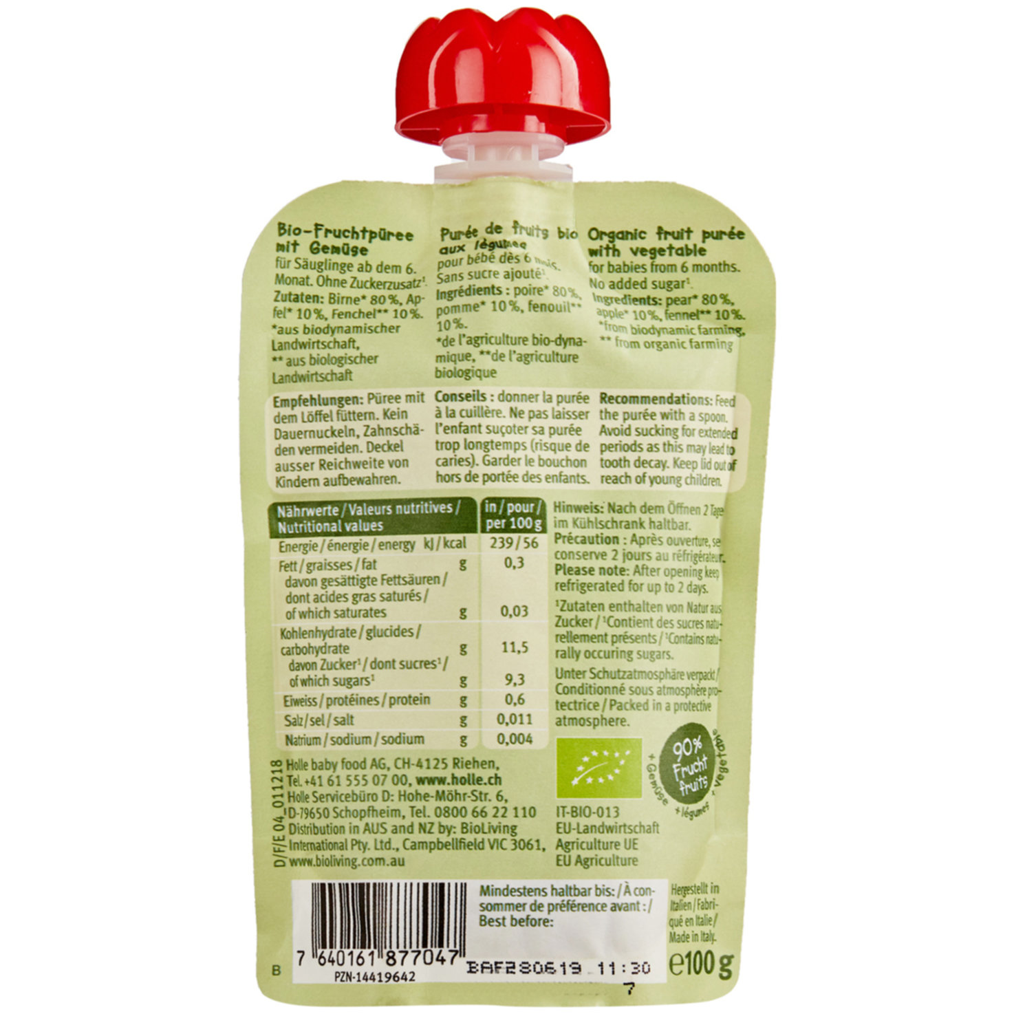 Holle Demeter Bio Fennel Frog Pouchy 6+ Monate