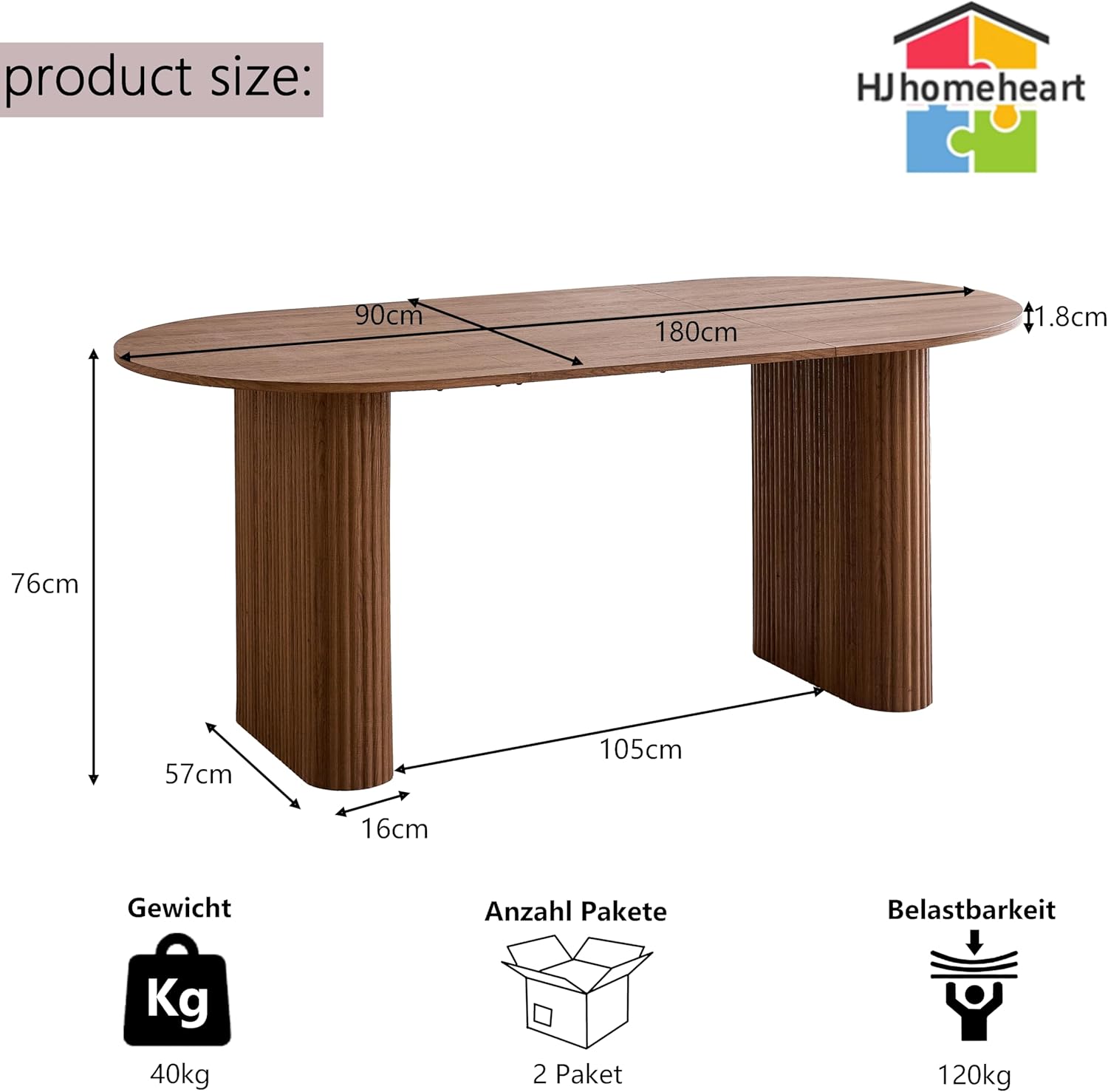 Ovaler Esstisch aus Holz, 180 cm Moderner Küchen-Esstisch, Großer MDF-Schreibtisch für 6–8 Personen (Dunkelbraun)