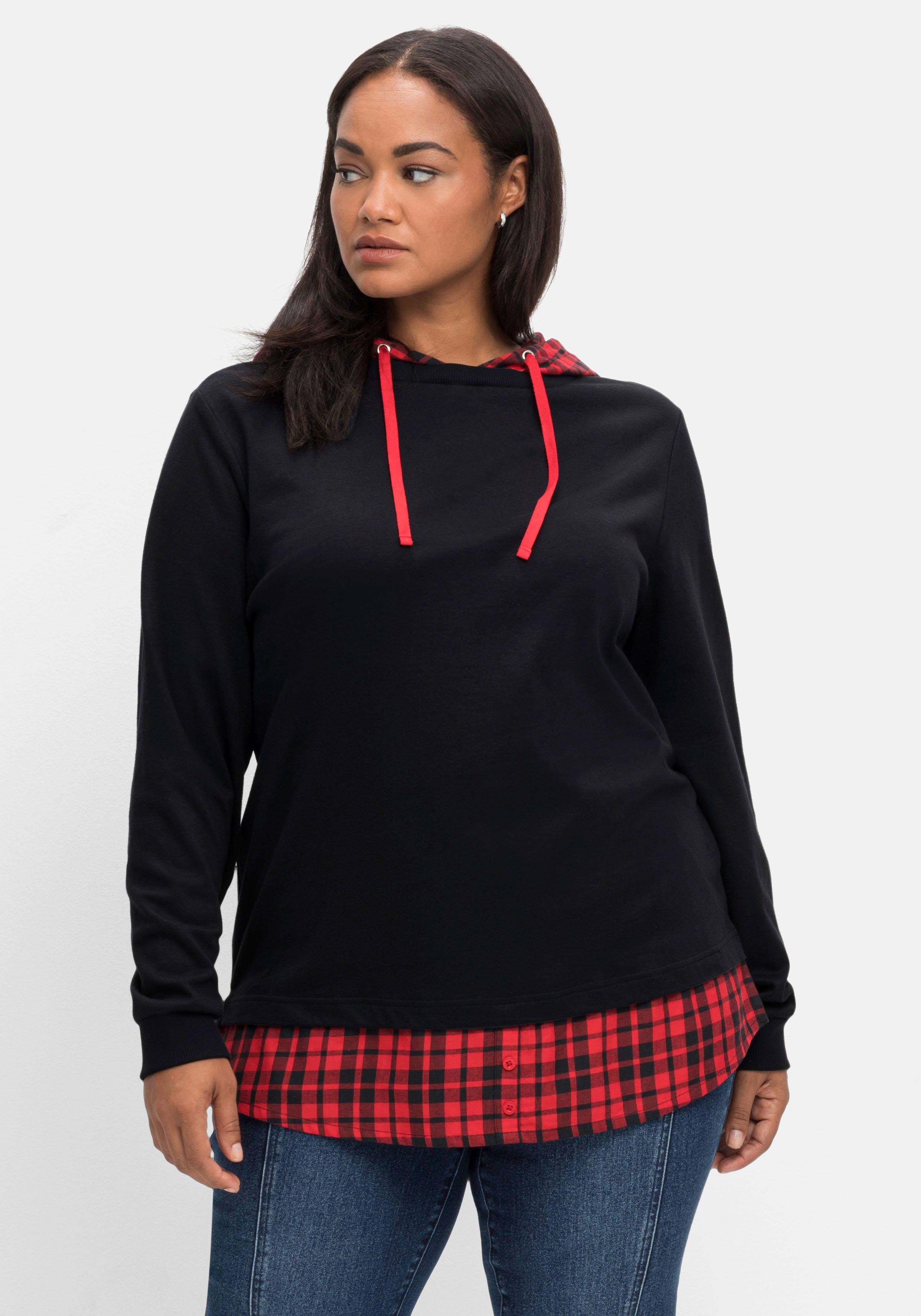 Kapuzensweatshirt in 2-in-1-Optik, mit Karomuster