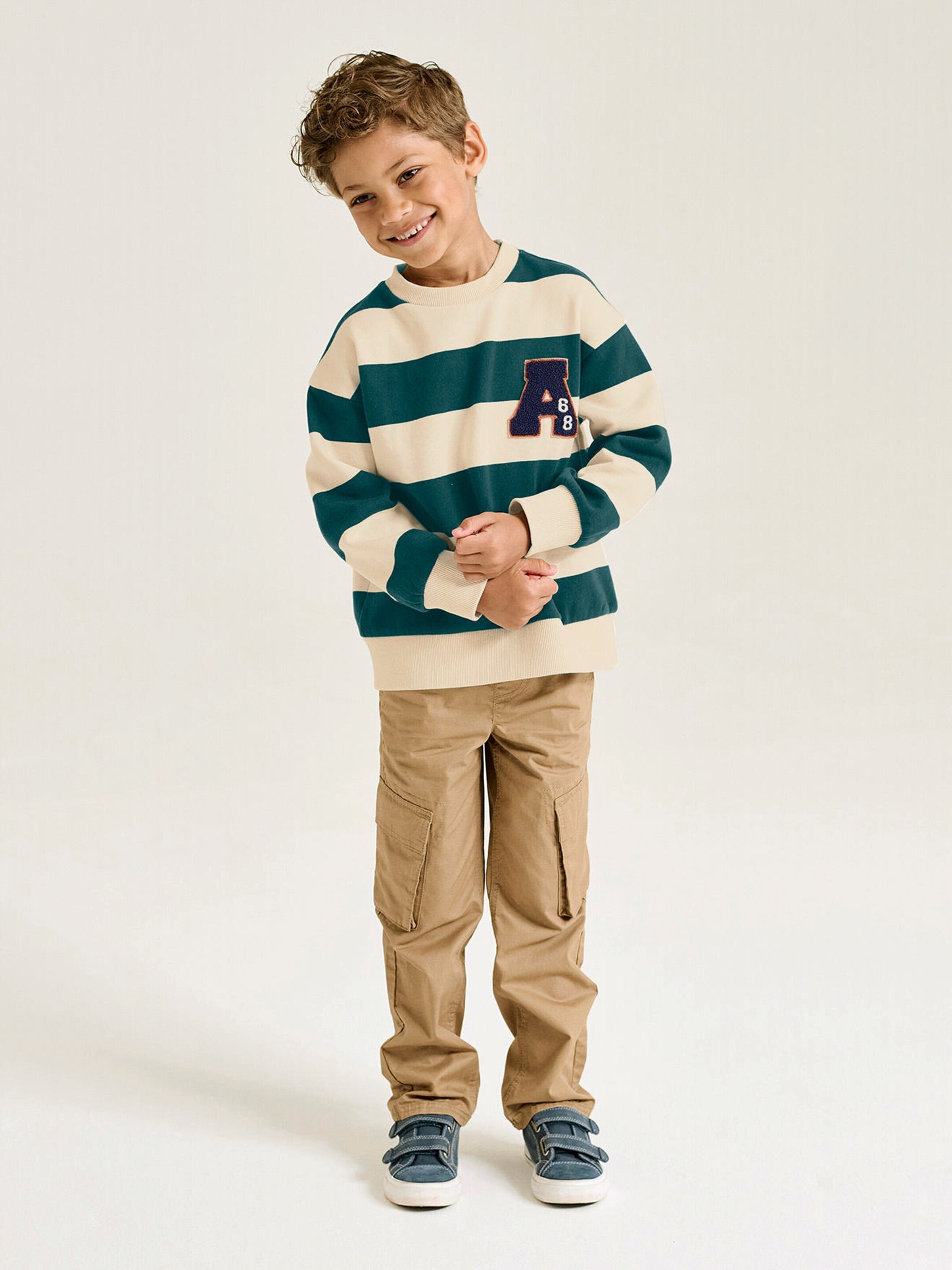 Vertbaudet Jungen Sweatshirt mit Frottee-Patch smaragdgrün