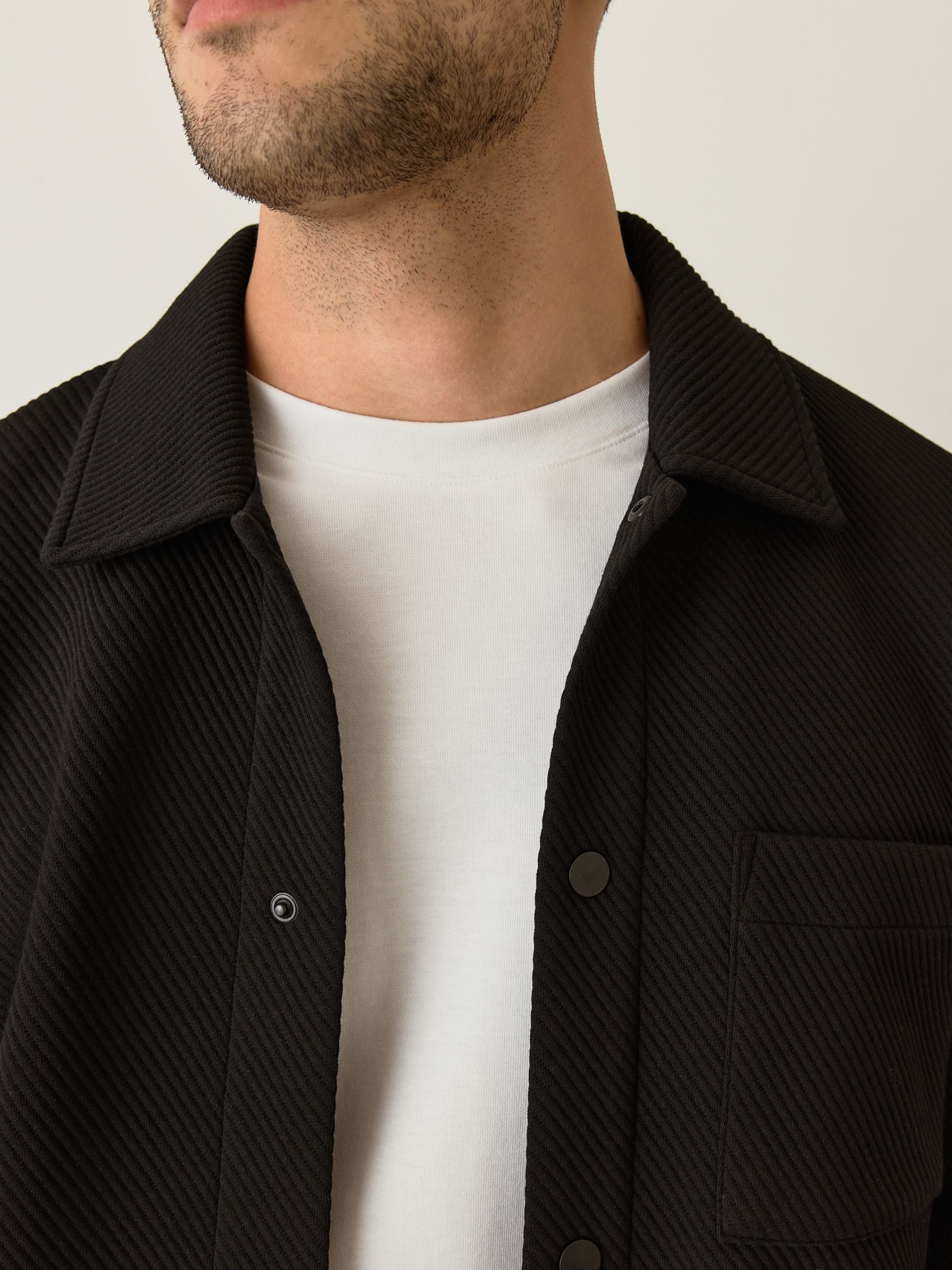 Zwart - Diagonaal structuur Jersey Overshirt