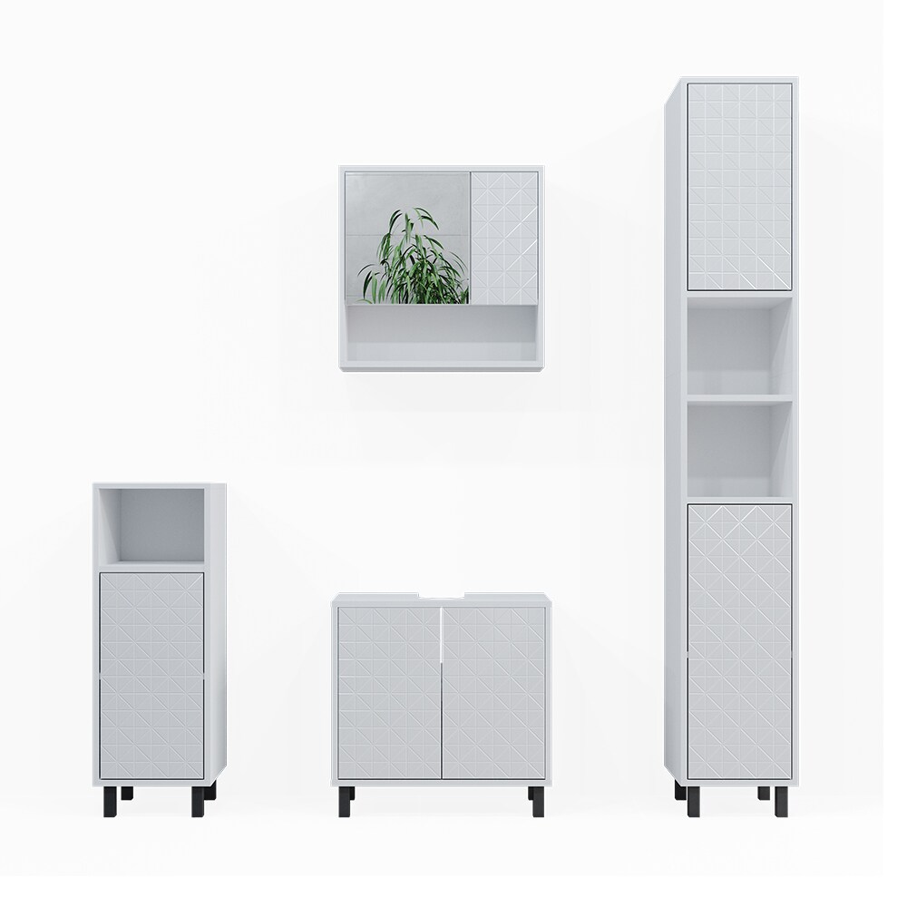 Vicco Badmöbel-Set Agasta weiß, Badezimmerschränke 3D Optik