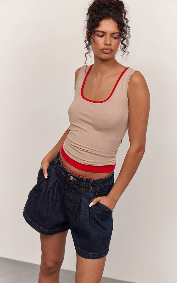 Bleu Indigo Short Mom En Denim Indigo À Détails Plissés