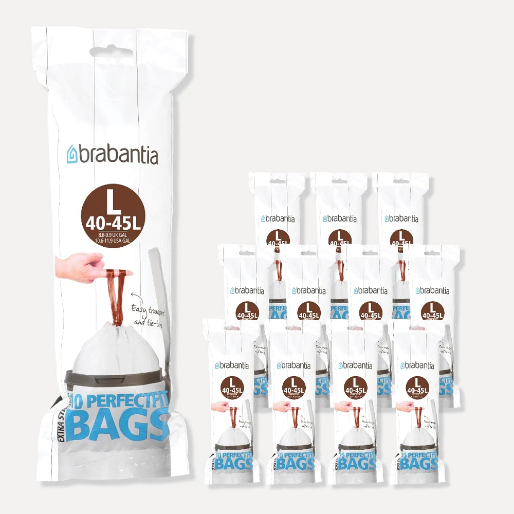 Lot de 12 rouleaux de 10 sacs poubelles 45 l blanc code L (dont 1 offe