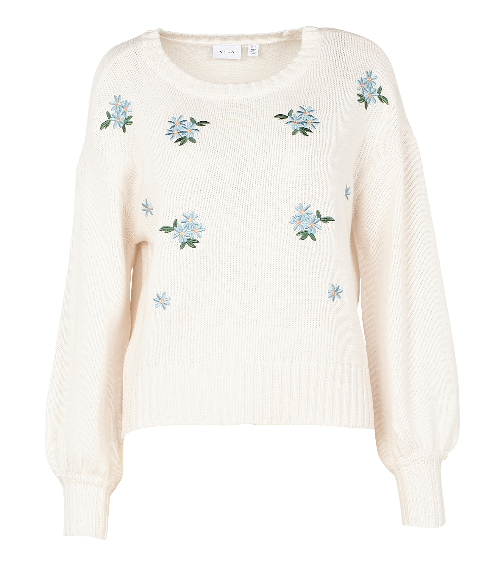 ROSEL - Pull col rond brodé en coton mélangé | Blanc