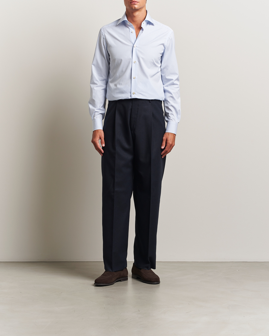 Kiton Cotton Dress Shirt Light Blue Stripe