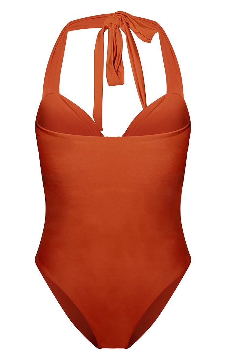 Rouille Maillot De Bain Échancré À Encolure En U