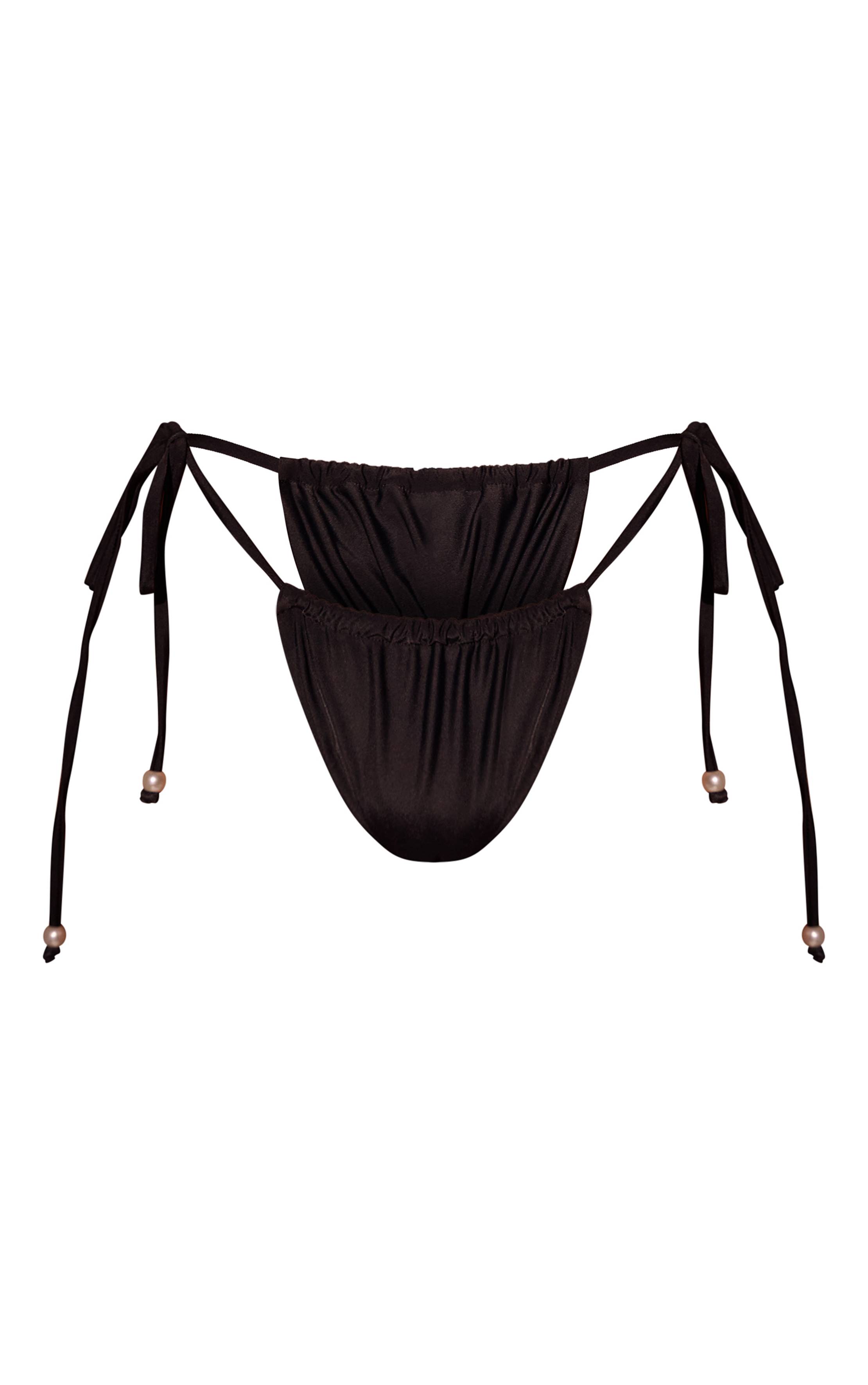 Noir Bas De Bikini À Nouer Sur Les Côtés Avec Ornement De Perles