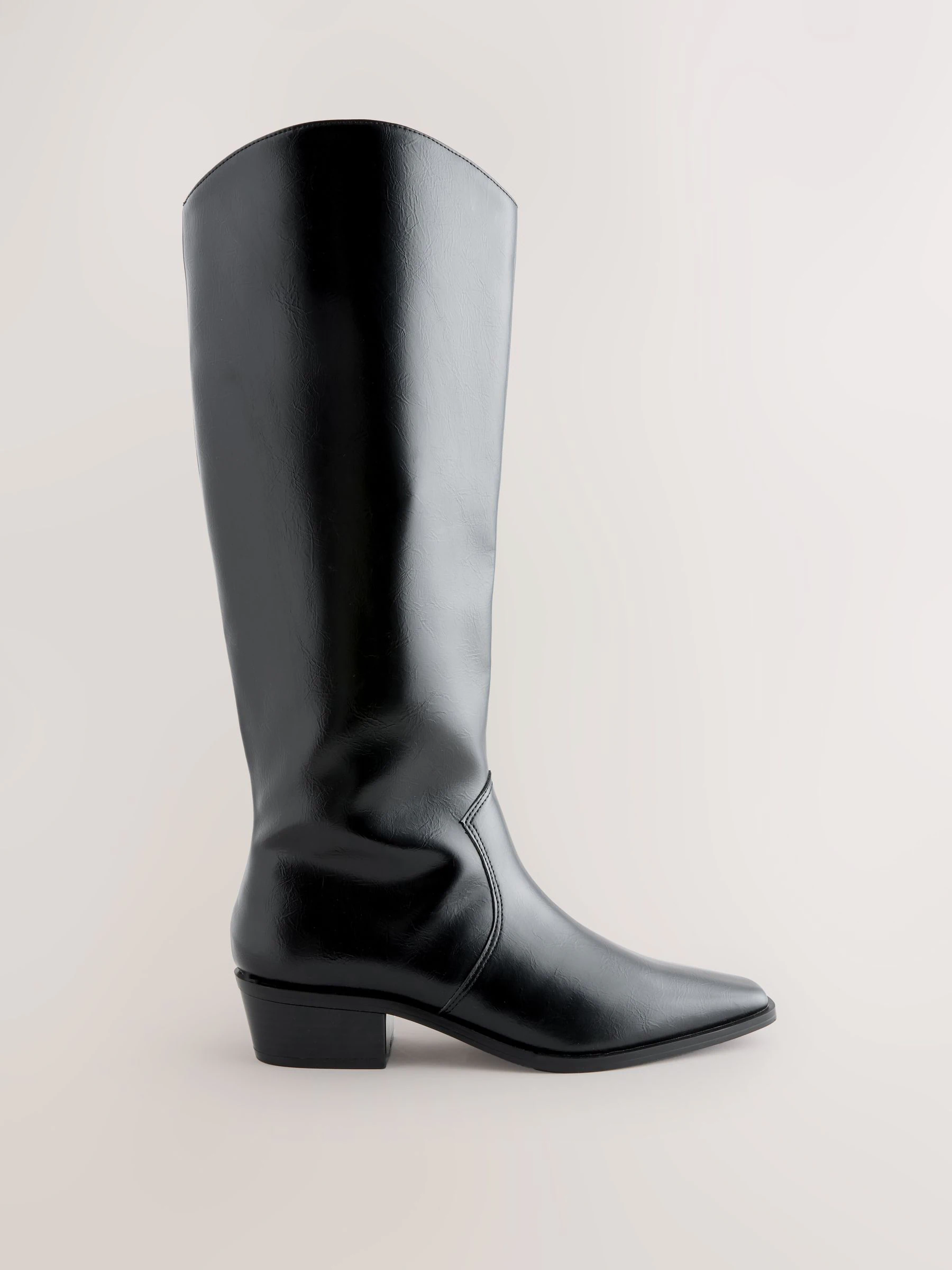 Black Crinkle Texture - Forever Comfort® Chisel Toe Knee High Boots