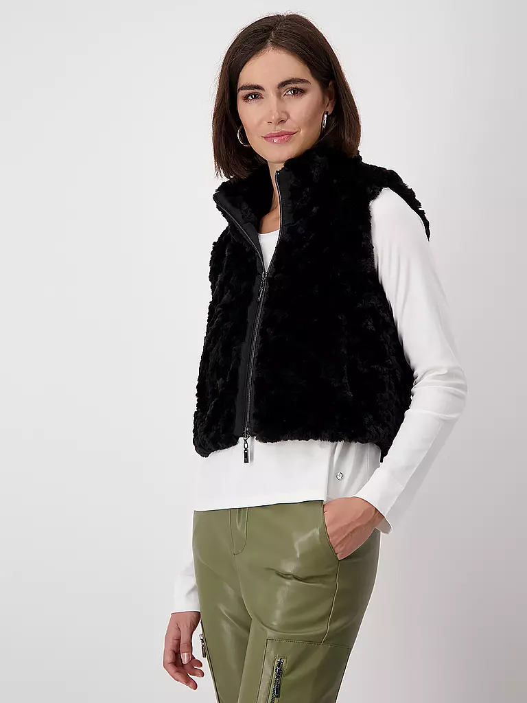 MONARI Gilet in Felloptik schwarz