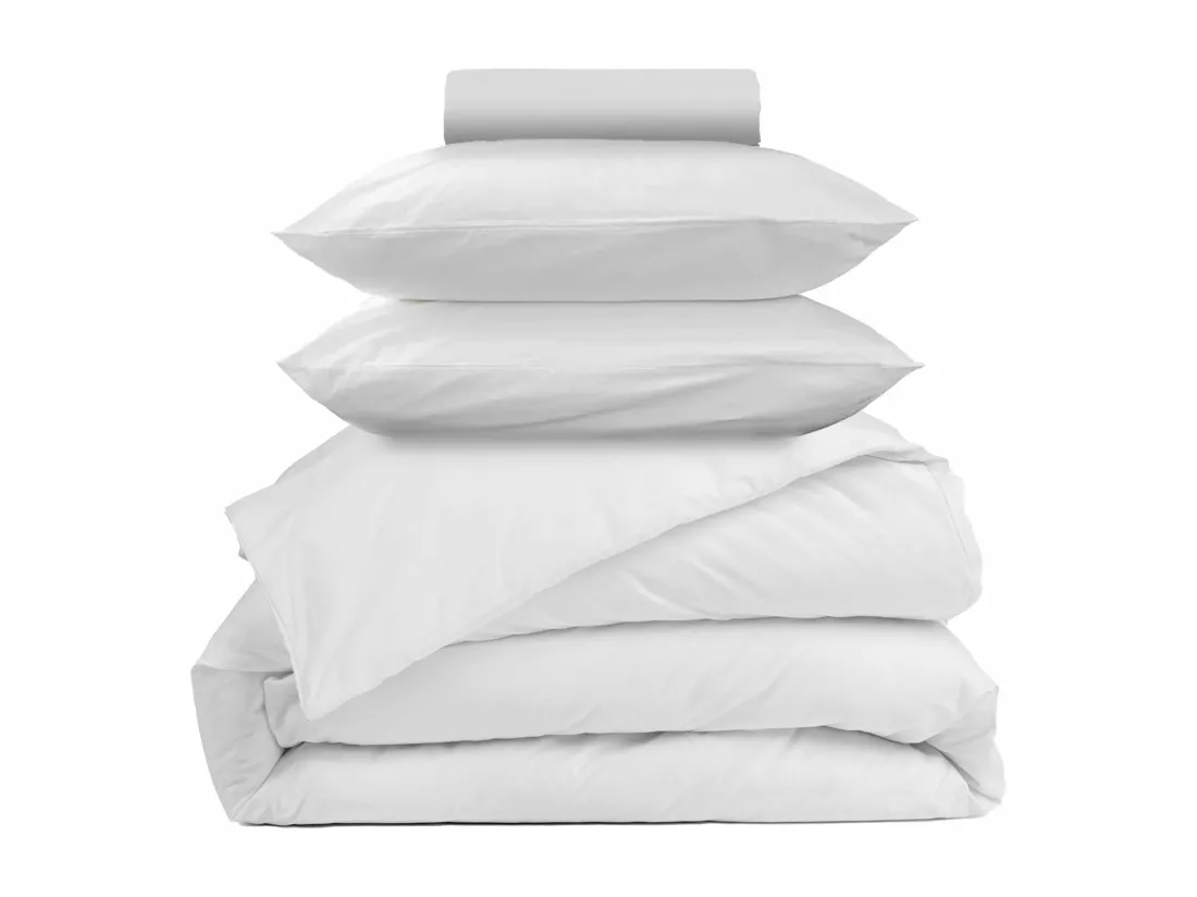 Parure - Draps Housse 140x200cm, Housse de couette 220x240cm, Taie d'Oreillers 65x65cm - Blanc