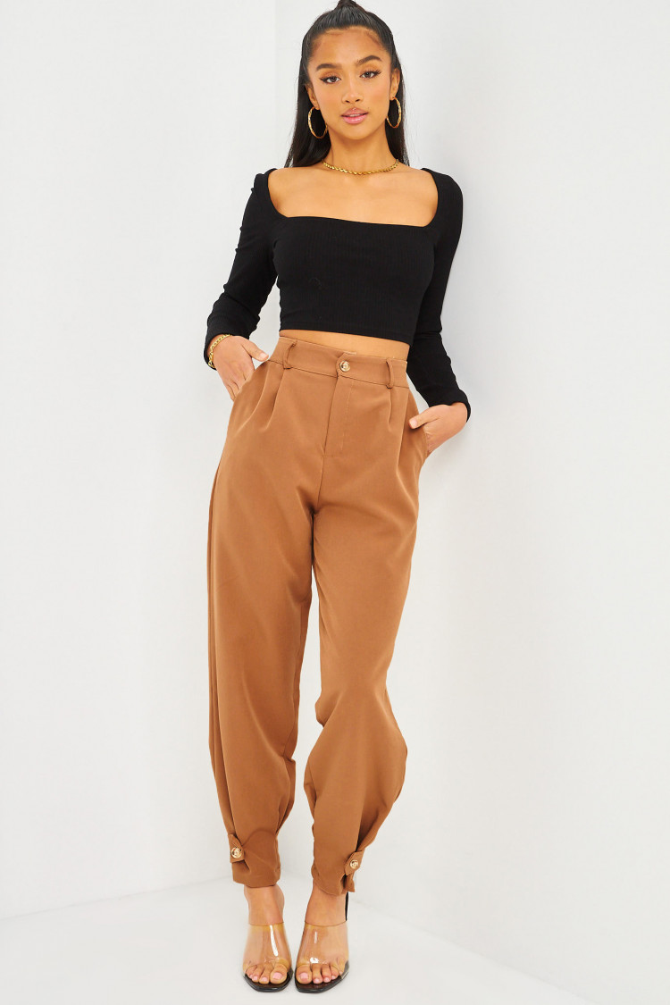 Pantalon camel fluide à attacher aux chevilles