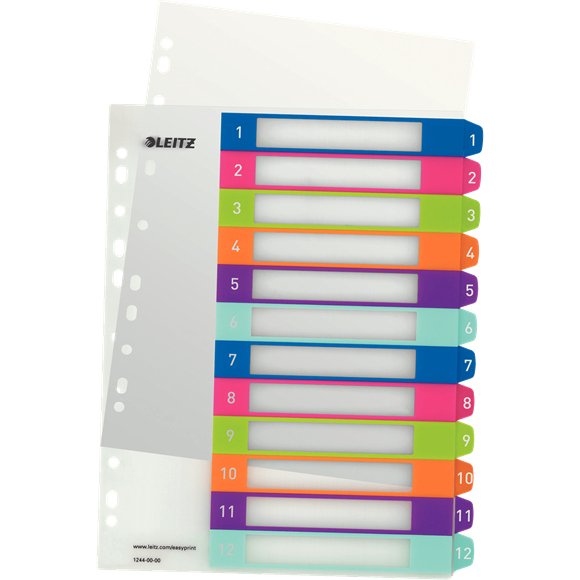 Intercalaires A4+ polypropylène Leitz WOW 12 onglets multicolores - 1 jeu