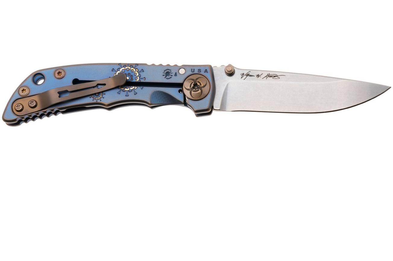 Spartan Harsey Folder 3.25 SF10SWBL-PL-DOC, Stonewashed CPM MagnaCut, Plague Doctor Blue/Bronze Anodized Titanium zakmes