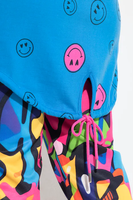 Sweatjacke, A-Linie, Smiley-Muster, Kapuze, dunkelblau