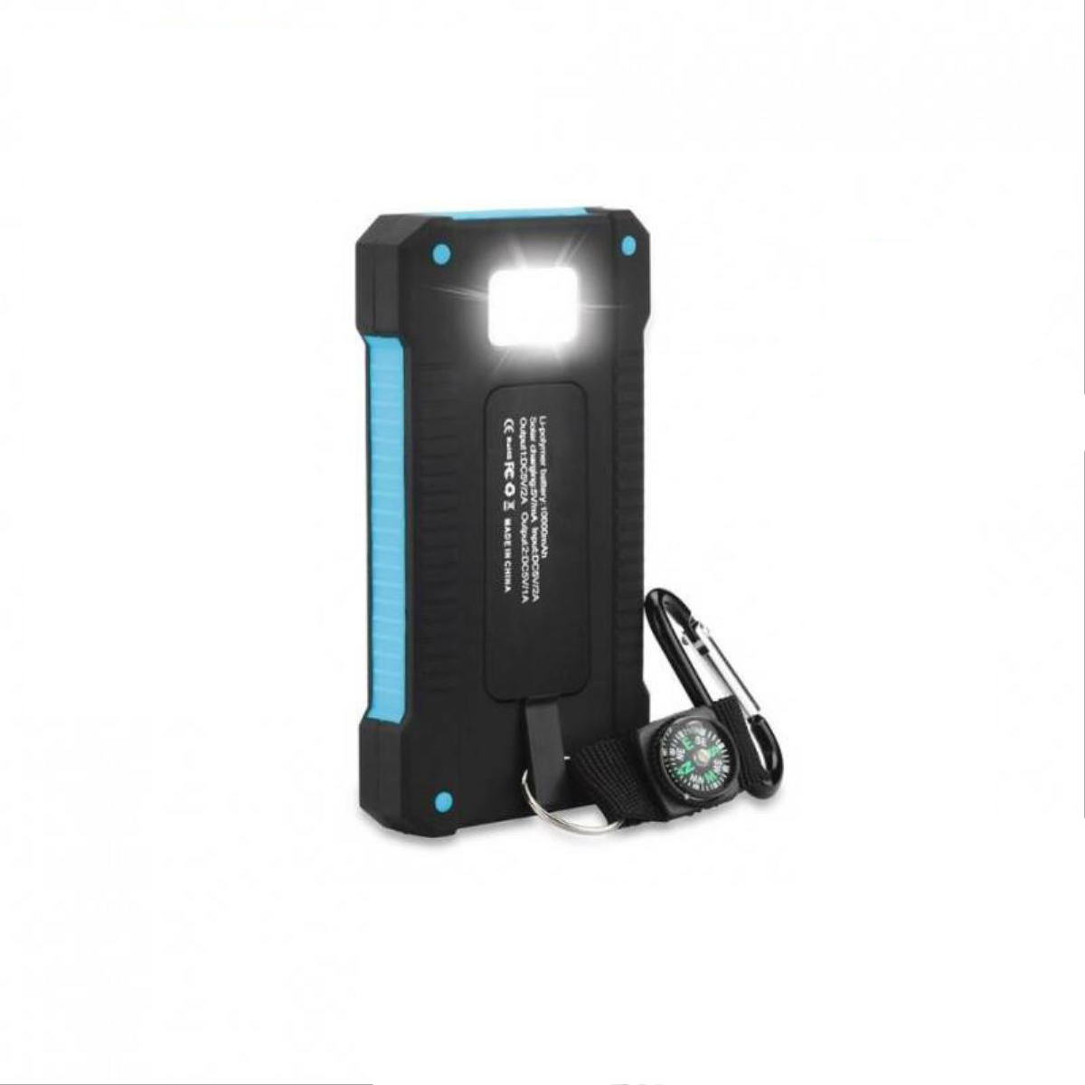 Carregador solar Smartek de 10000mAh com 2 portas USB, bússola e lanterna LED.