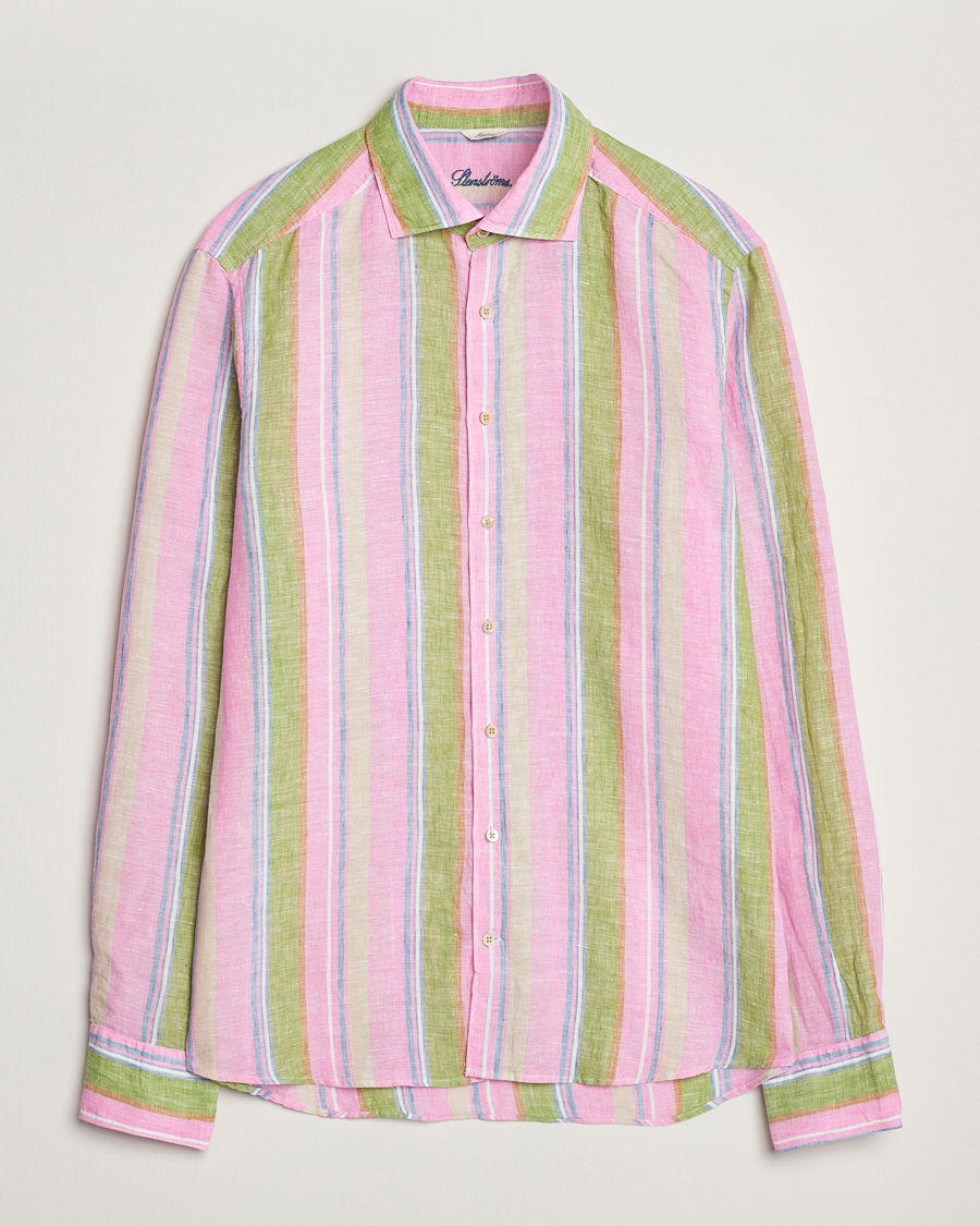 Stenströms Slimline Multi Striped Linen Shirt Pink