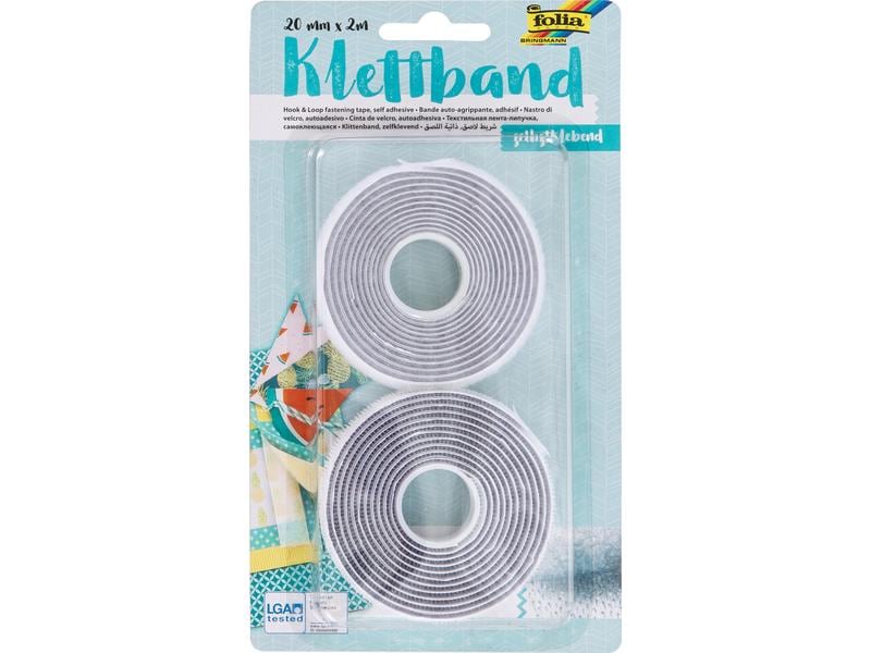 Folia Klettband-Rolle 20 mm x 2 m, Weiss Klettband selbstklebend