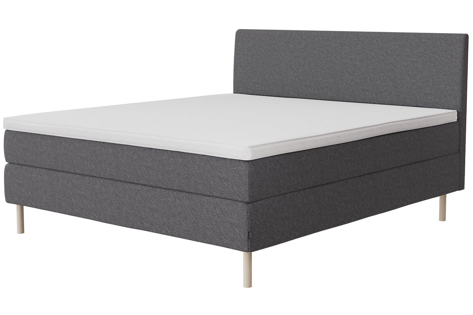 Glow kontinentalseng Tekstil 173 Mørk Grå, medium/medium, seamless, Sleep I overmadrass og runde slanke 18 cm hvitvasket ben + støtteben