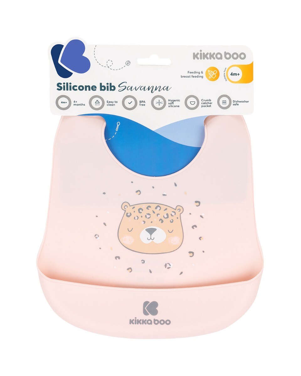 Kikkaboo Babylatz Savanna integrierter Krümelschutz, Silikon, ab 4 Monaten rosa