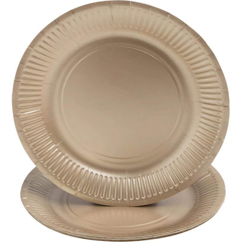 10 Assiettes en carton rondes, 23 cm - Or