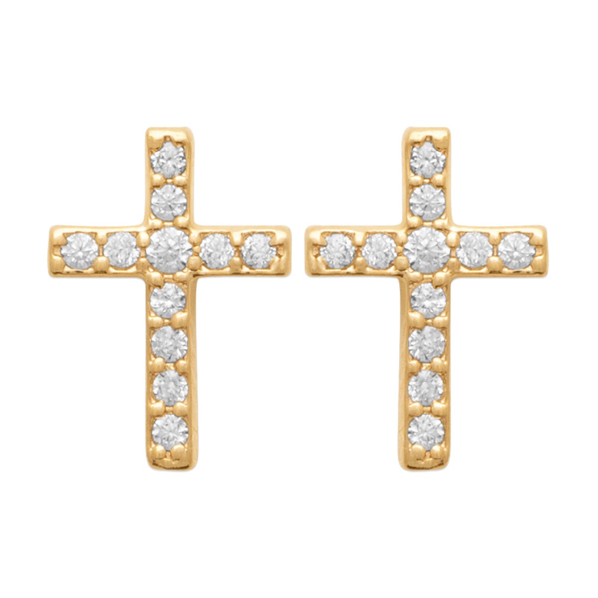 Boucles d'oreilles puces Brillaxis croix plaqué oroxydes de zirconium