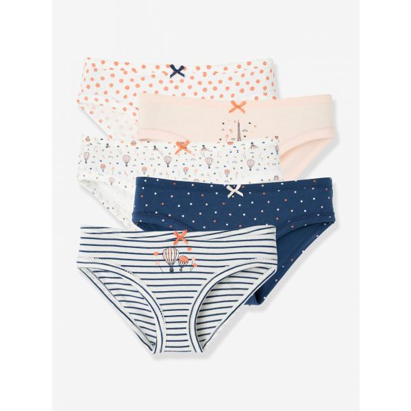 Vertbaudet Lote de 5 Cuecas Fantasia Menina Branco 3A