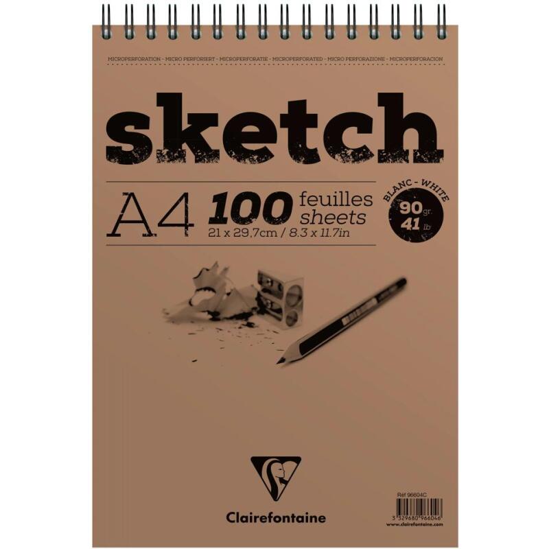 Sketch bloc spiralé 100F A4 90g - Blanc