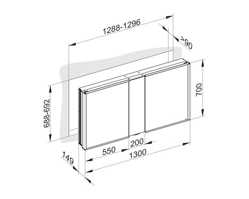 KEUCO Royal Match spiegelkast 130 x 15 x 70 cm zilver 2-deurs LED IP 20 inbouw