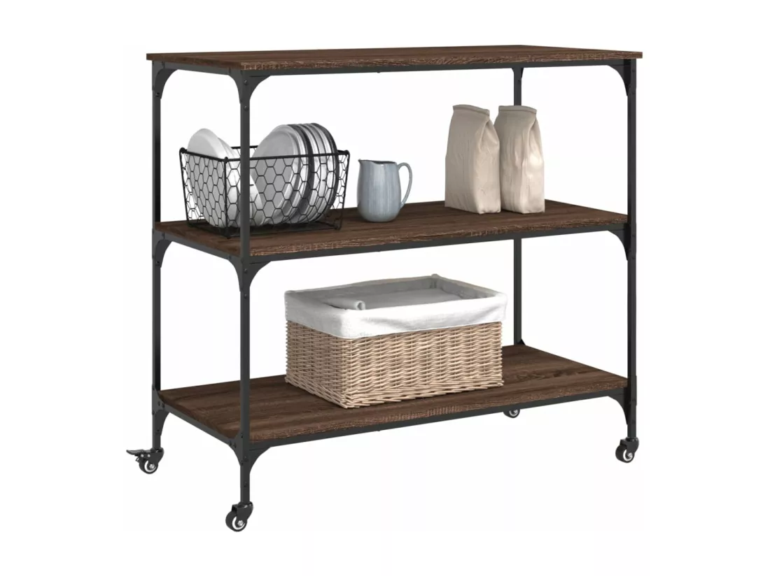 Chariot de cuisine chêne marron 102x50x95 cm bois d'ingénierie