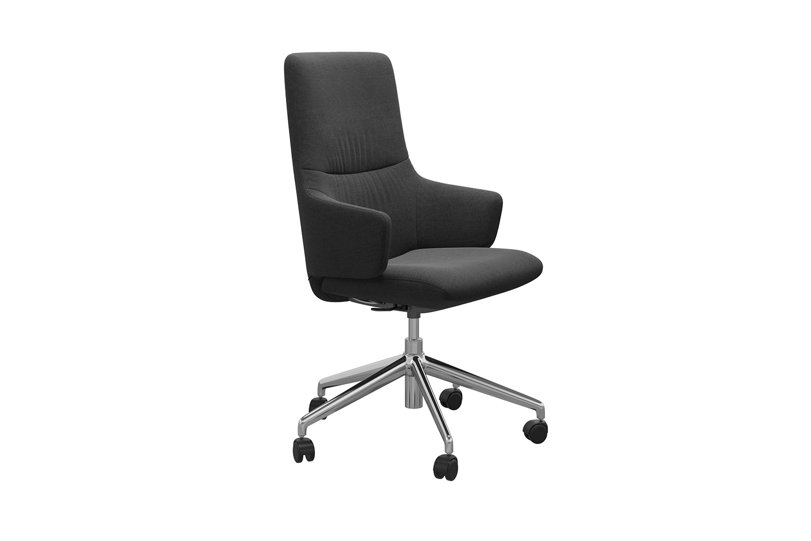 Mint kontorstol Høy stol i tekstil Dahlia Grey med arm og krom understell