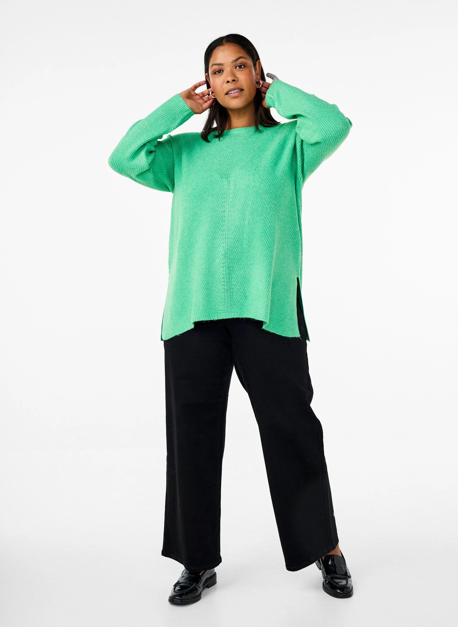 Strikbluse med rund hals