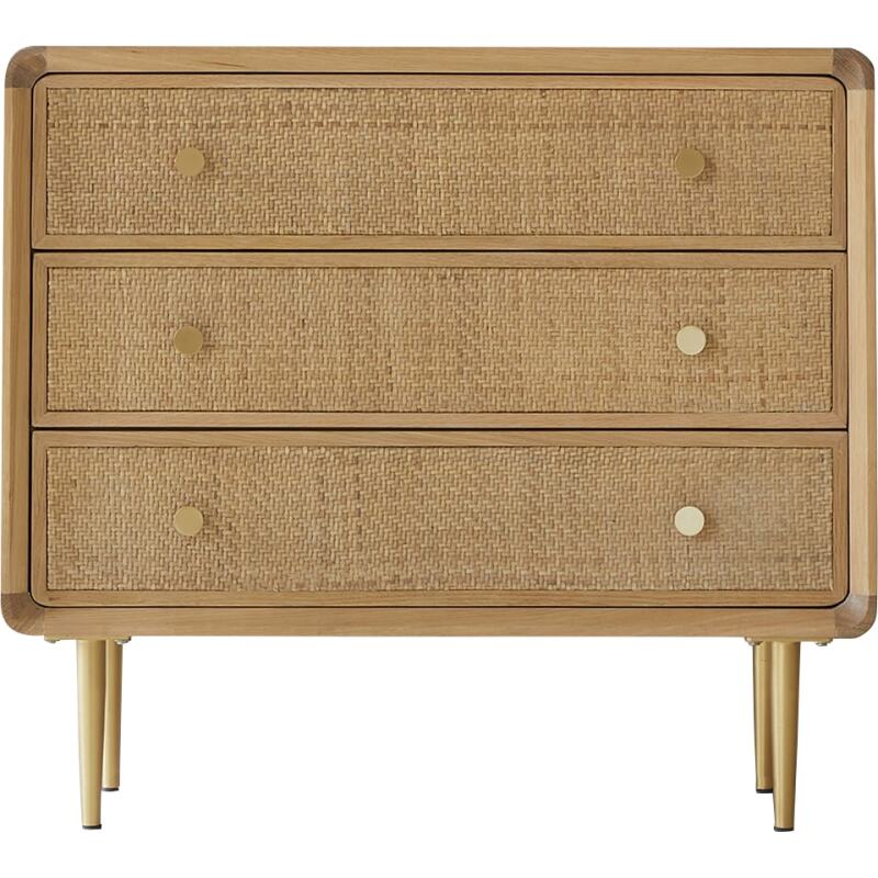 Commode de rangement en chêne massif et cannage Come