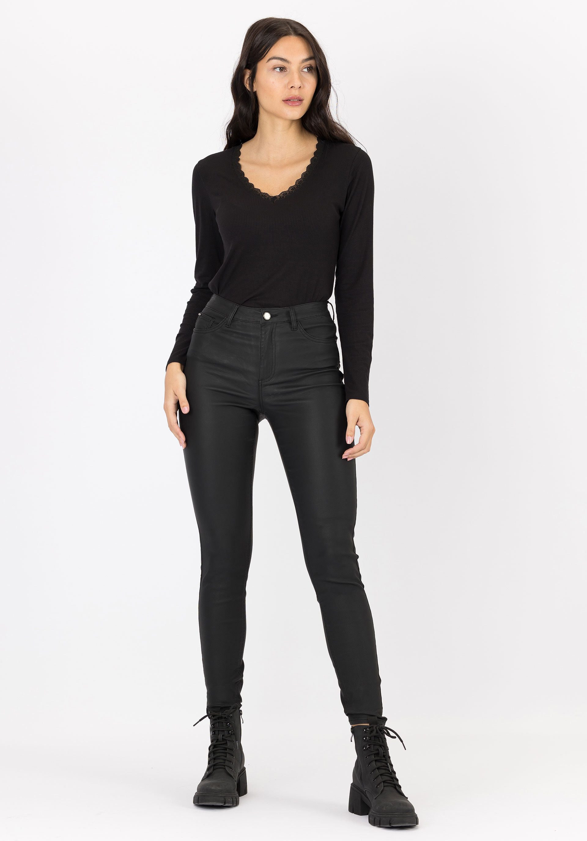 Jeans Lauren Skinny Cintura Alta Coated