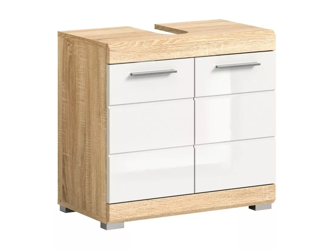 Meuble sous vasque LEWOTO – 2 portes – Blanc et chêne clair