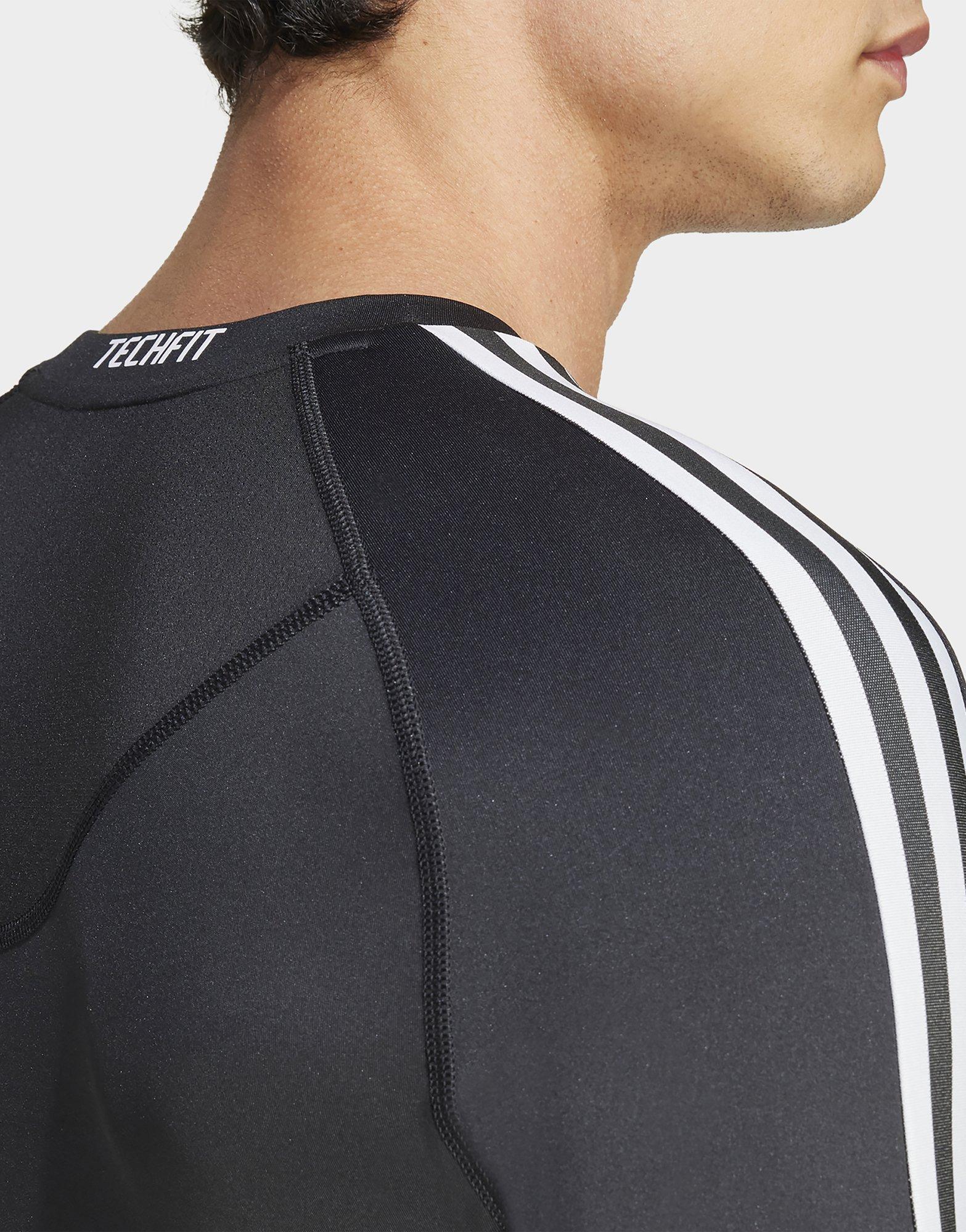adidas T-shirt de training manches longues 3 bandes compression TECHFIT