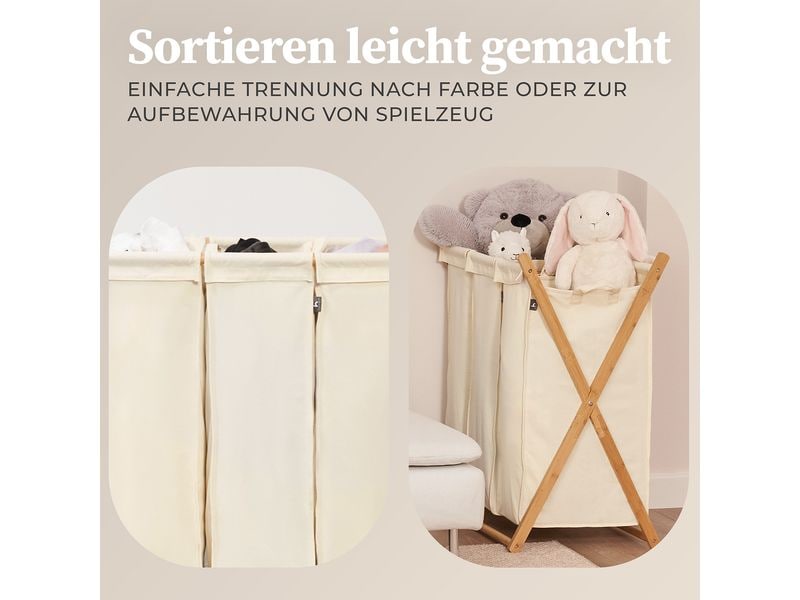 Hennez Wäschekorb  Xavier 150 l, Grau/Nature Aufbewahrungsbox mit 3 Kammern