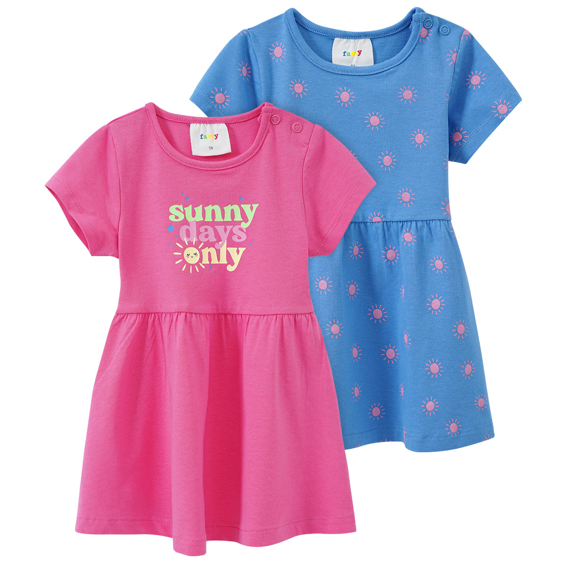 Famy 2 Baby Kleider mit Sommer Prints pink / blau