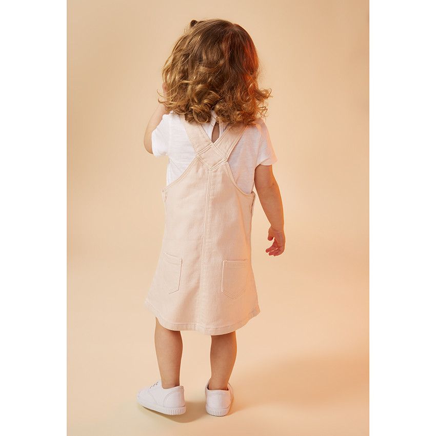 Robe en denim avec broderies fleurs pour bébé fille - Rose