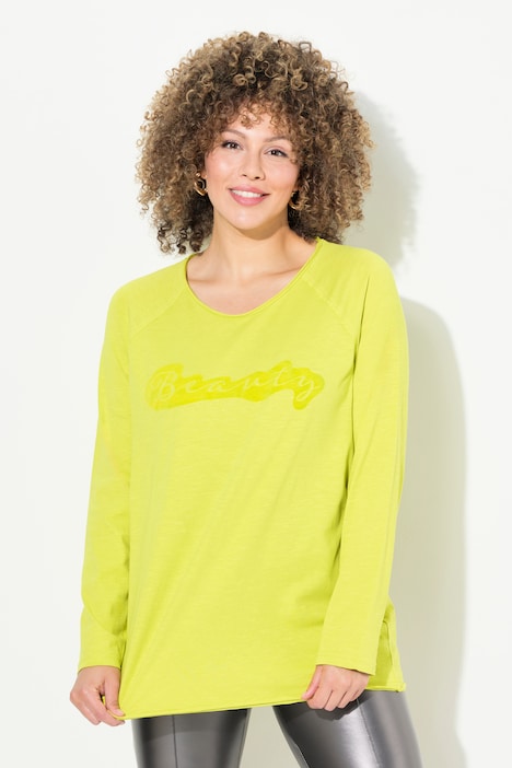 Shirt, Flockdruck, A-Linie, Rundhals, Langarm, offenkantig
