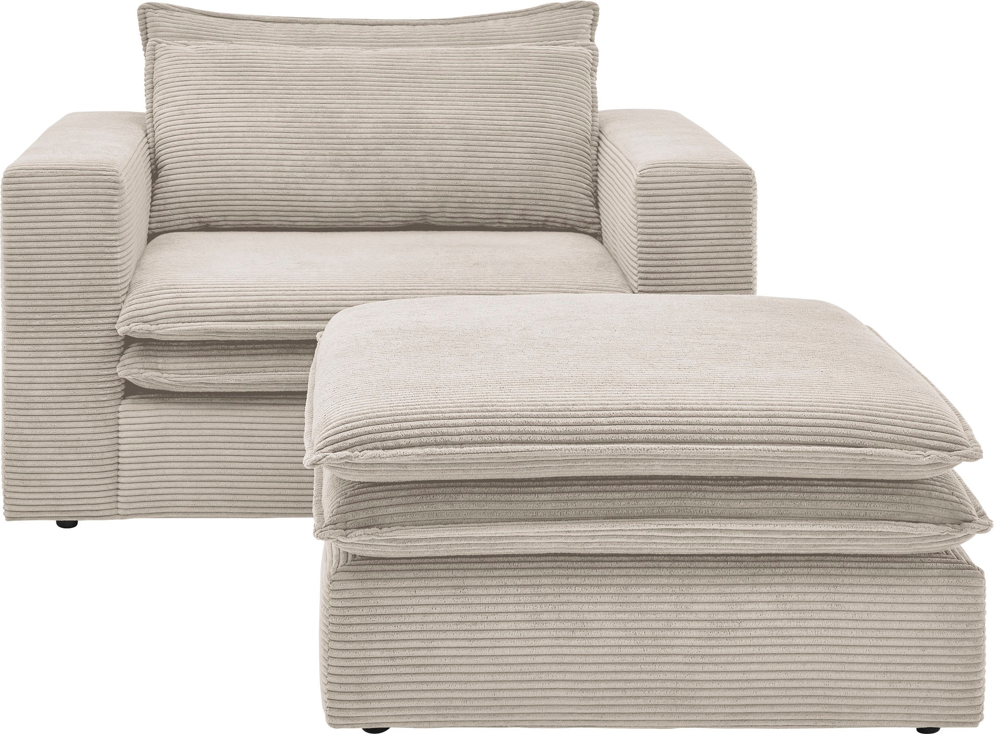 Home affaire Sitzgruppe »PIAGGE« 2 Stk. tlg. Hochwertiger Cord, Sessel und Hocker klein im Set
