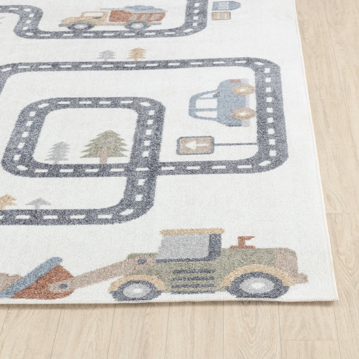 Machinewasbaar kinderkleed, racebaan, beige/grijs, 80x150 cm, VROOMVILLE