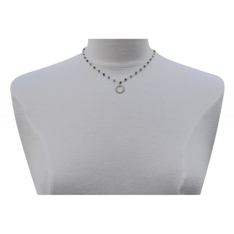 Collier Plaqué Or Soleil de Billes Ajouré et Perles Facettées Rubis Zoïsite