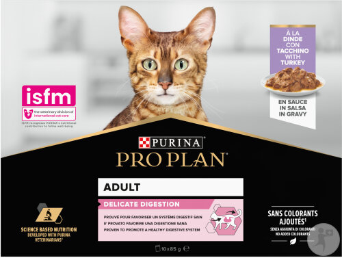 Pro Plan Sensitive Digestion Santé Digestive Pâtée Pour Chat Adulte Dinde En Sauce 10x85g