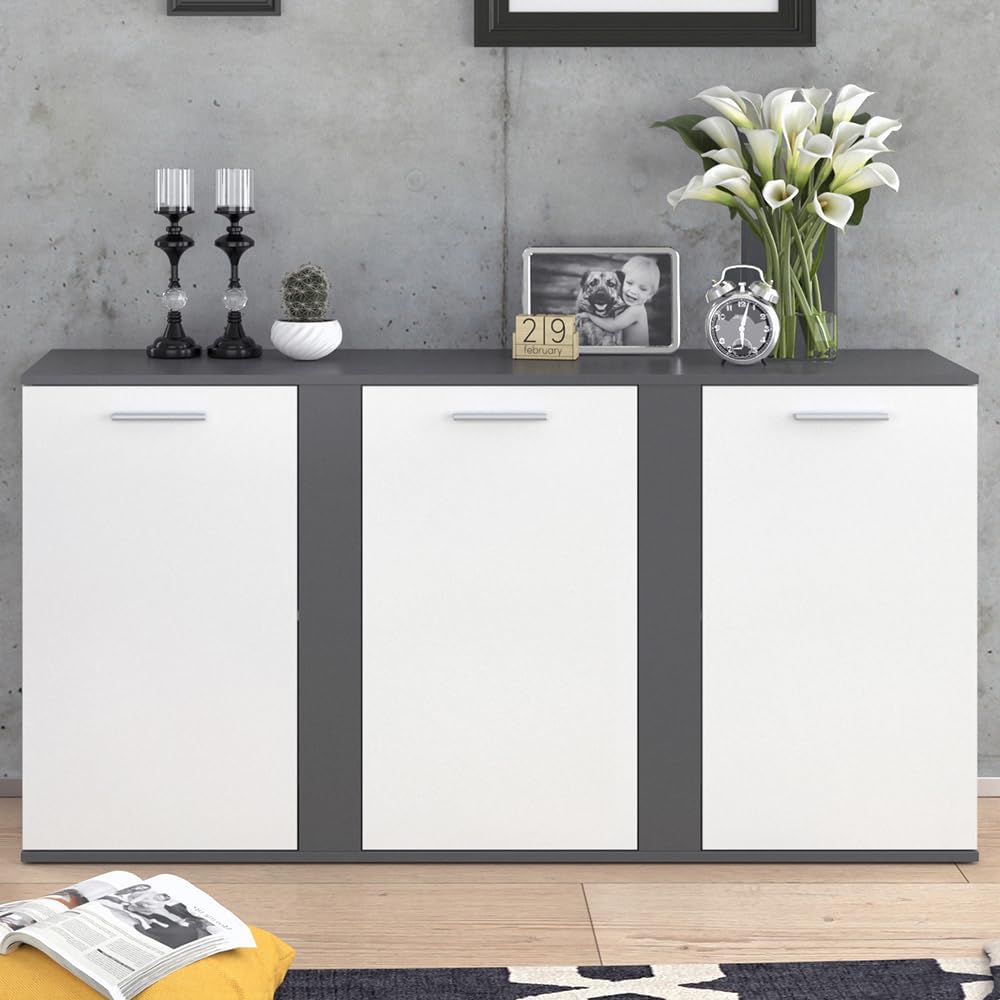 Vicco Kommode Novelli, Regal mit Türen, Anthrazit/Weiß, 155 x 80 cm mit Türen